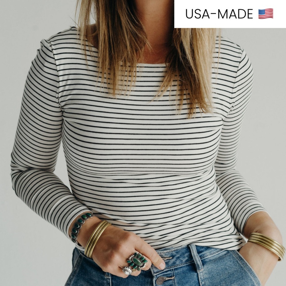 CJLA Harper Long Sleeve Shirt - Large - Ivory and Black